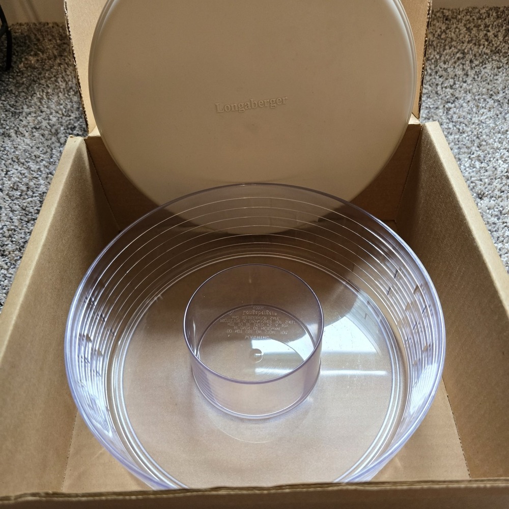 Longaberger Protector Set 40811 Round Serving Basket Lidded Chip &‎ Dip